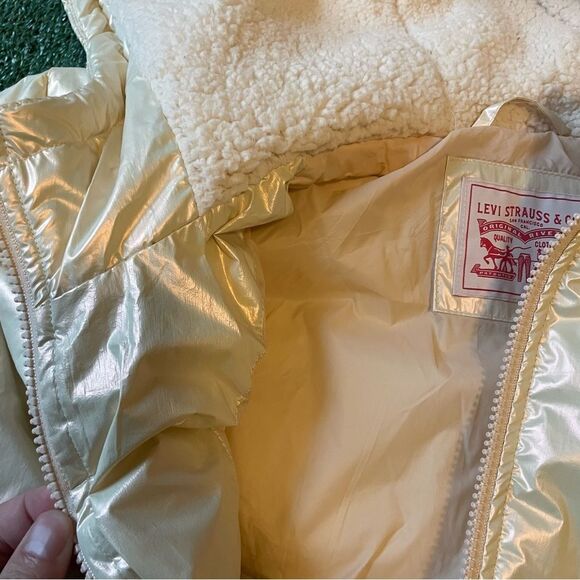 Levi's Hooded Puffer Jacket Ivory Irredescnet Size Large - Picture 4 of 6